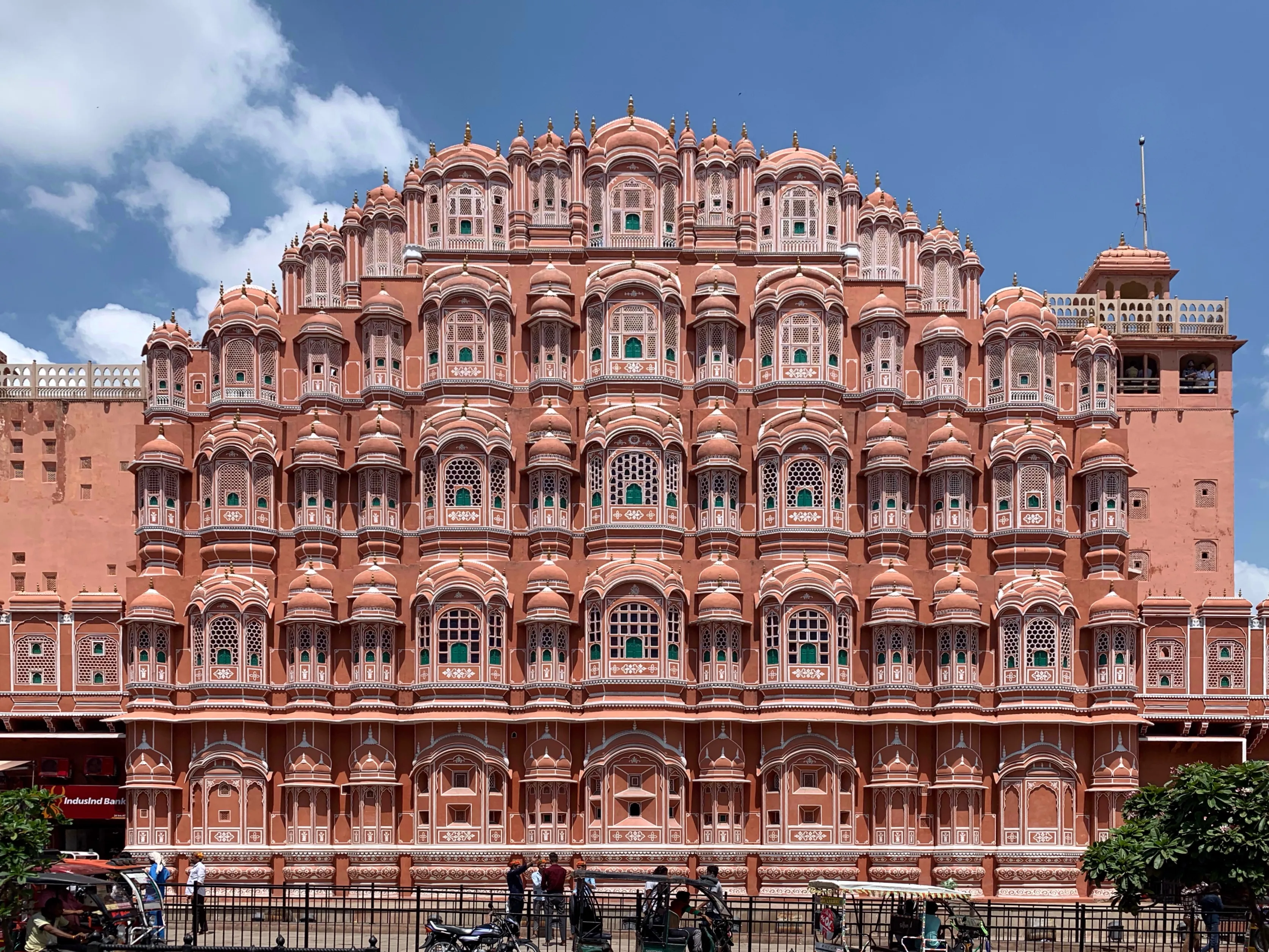 Hawa Mahal, the honeycomb palace of Jaipur, glowing pink at sunrise in Rajasthan